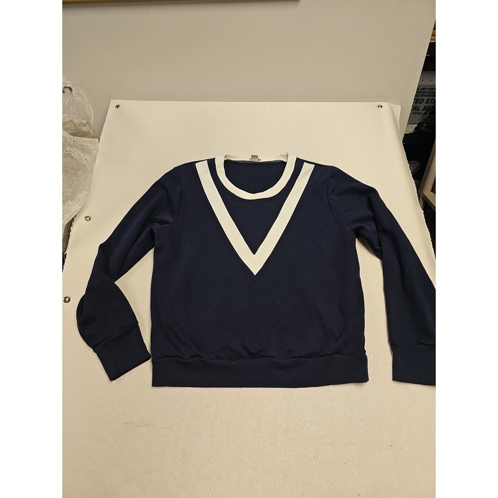 J.Crew Womens XL Navy Blue White Chevron V-Neck Trim Long Sleeve Sweatshirt